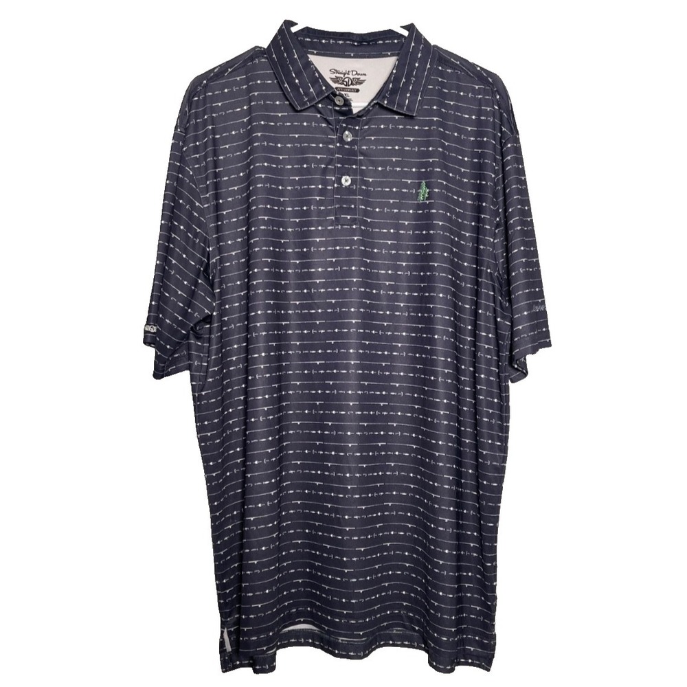 Straight Down Performance Polo Shirt Men's XL Navy Blue Fishing Print Golf